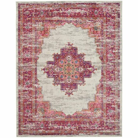 7 X 10 Ft. Distressed Area Rug Ivory & Fuchsia